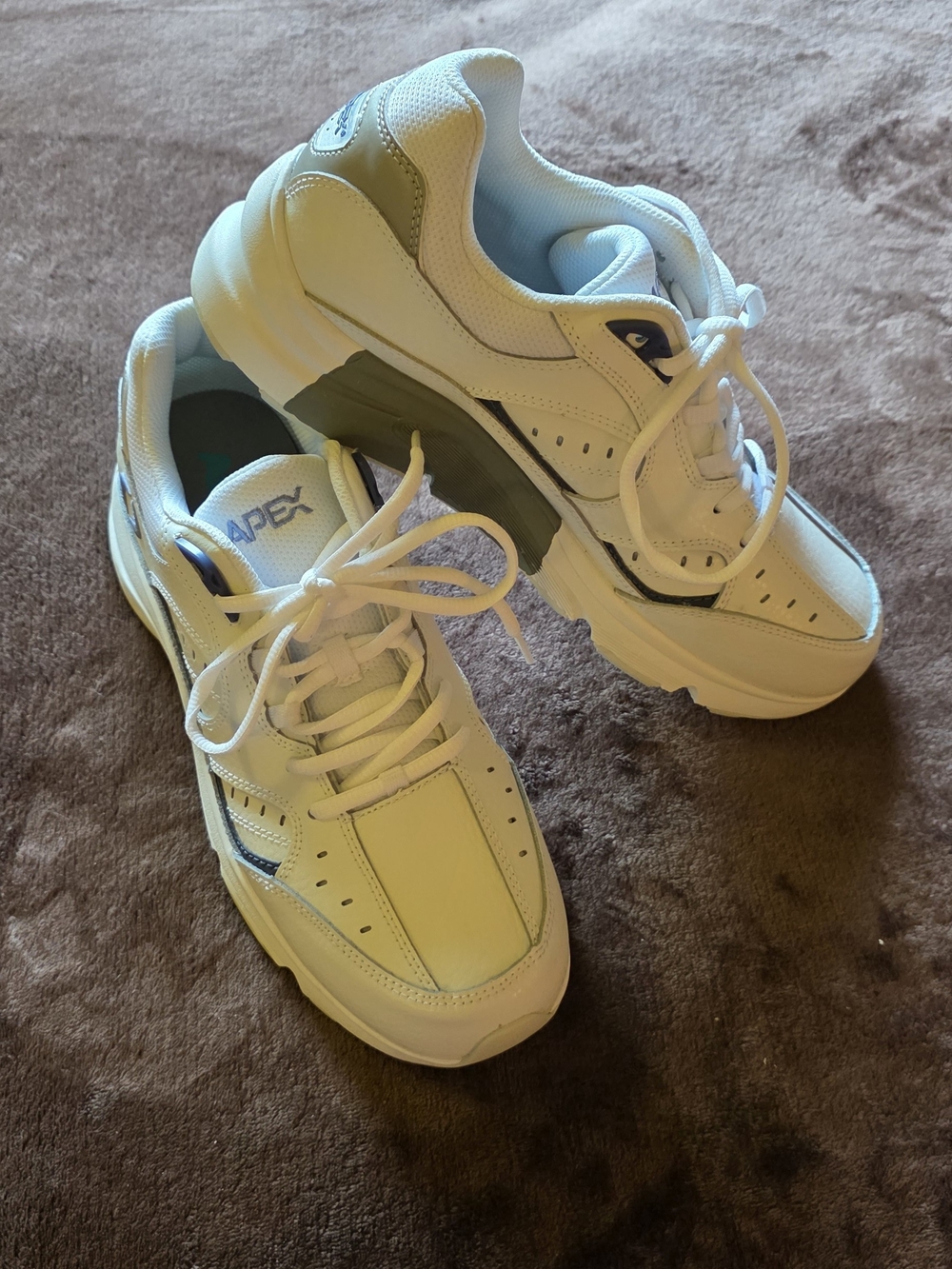 APEX Women's Lace Walking Shoe V-Last-White/Periwinkle $165 NWOT Size 1O Medium